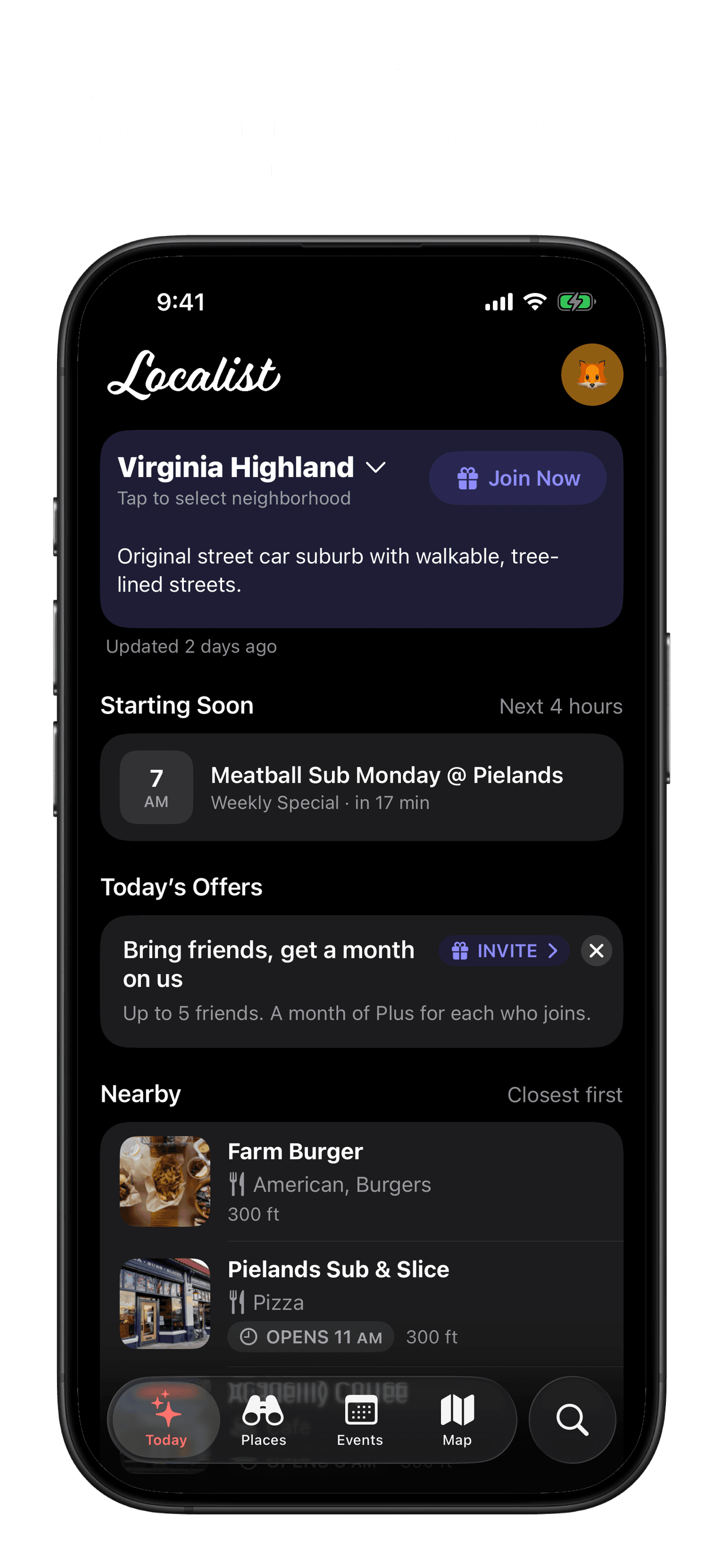 Localist Today tab for Virginia Highland