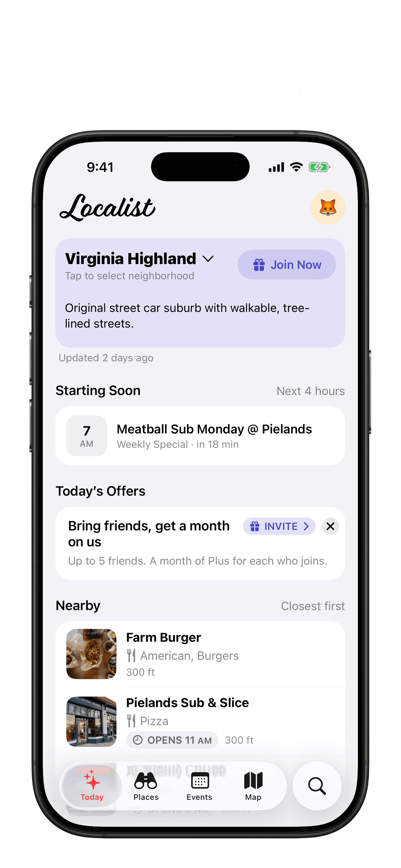 Localist Today tab for Virginia Highland
