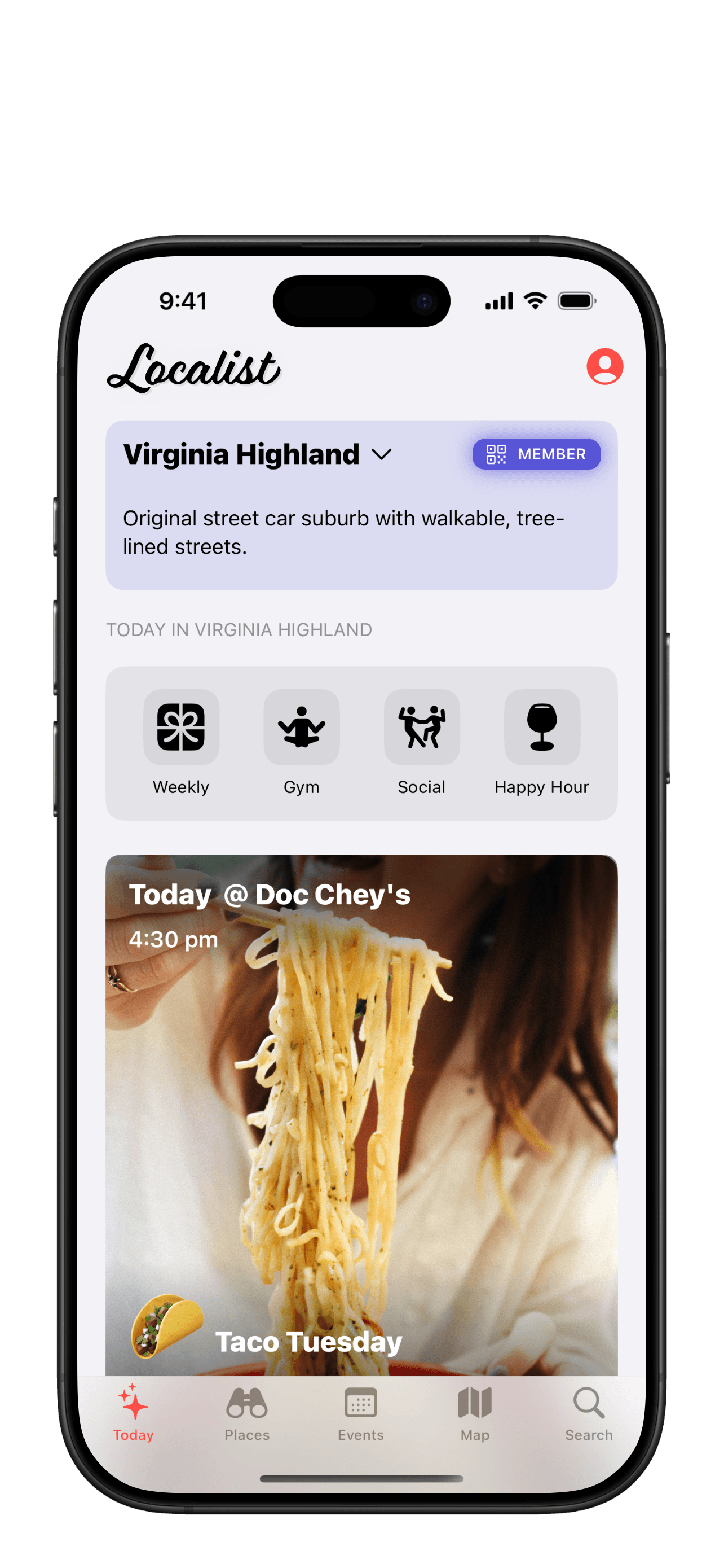 Localist Today tab for Virginia Highland