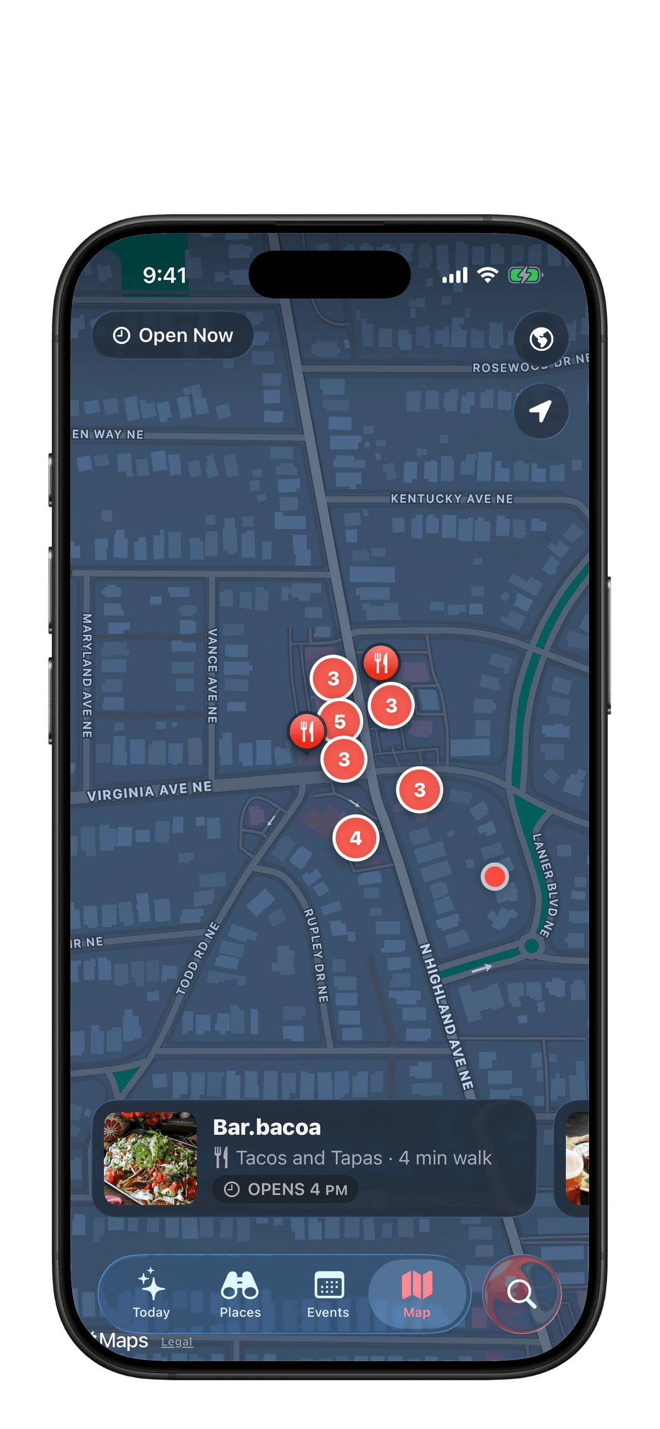 Localist map of Virginia Highland along North Highland Avenue