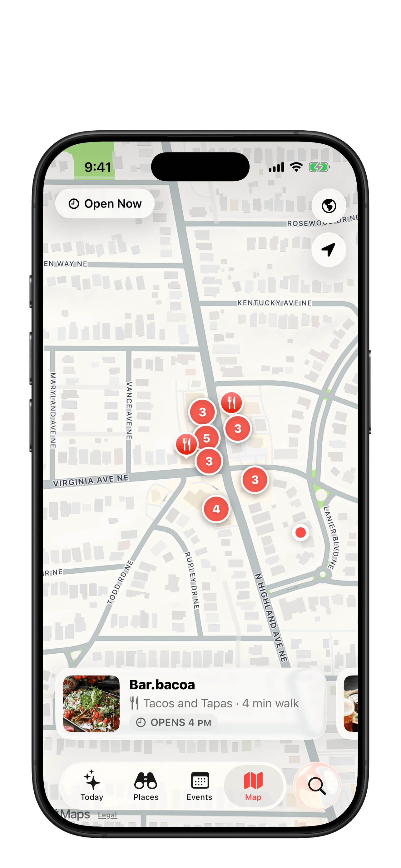 Localist map of Virginia Highland along North Highland Avenue
