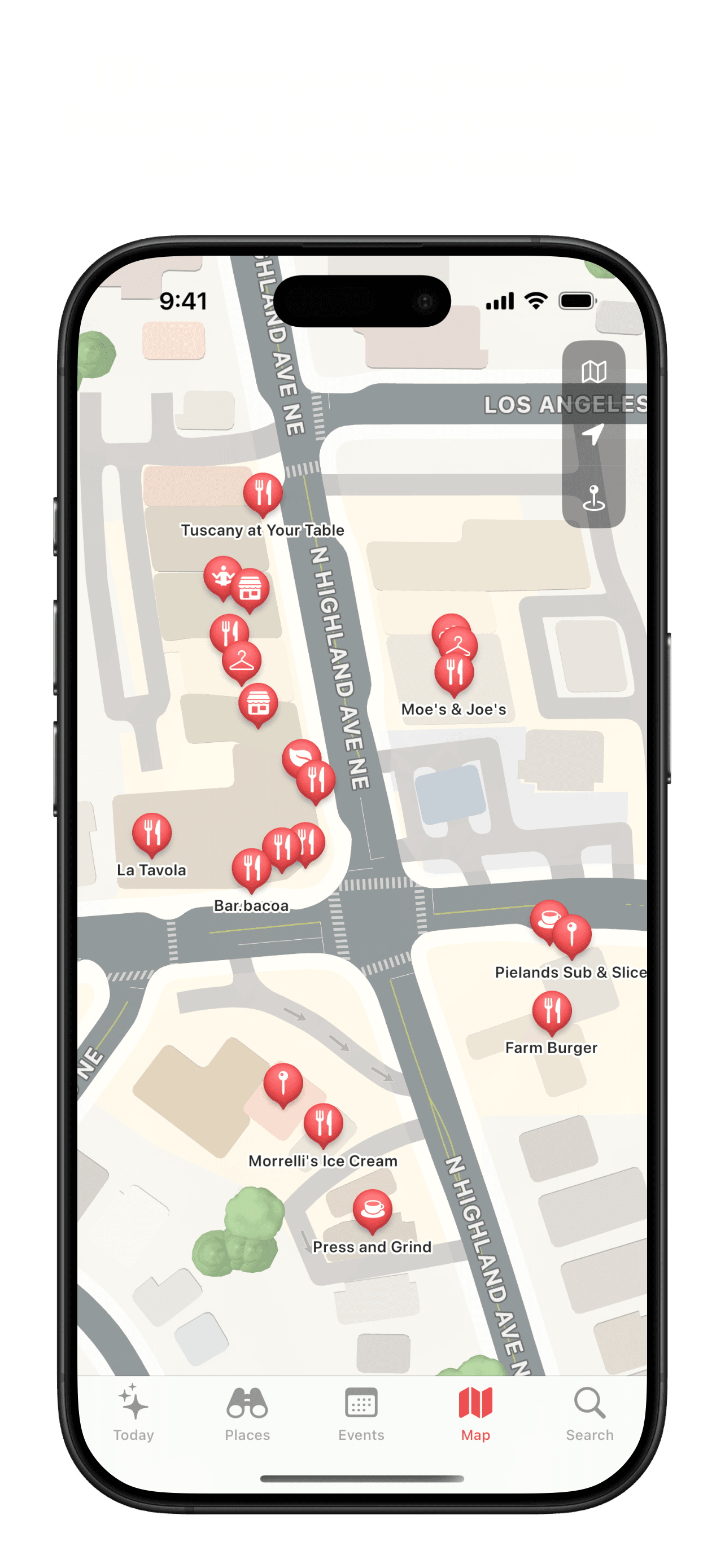 Localist map of Virginia Highland along North Highland Avenue